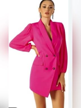 UNIQUE 21  hot pink Asymmetric Mesh Long Sleeve Blazer Dresses size 6